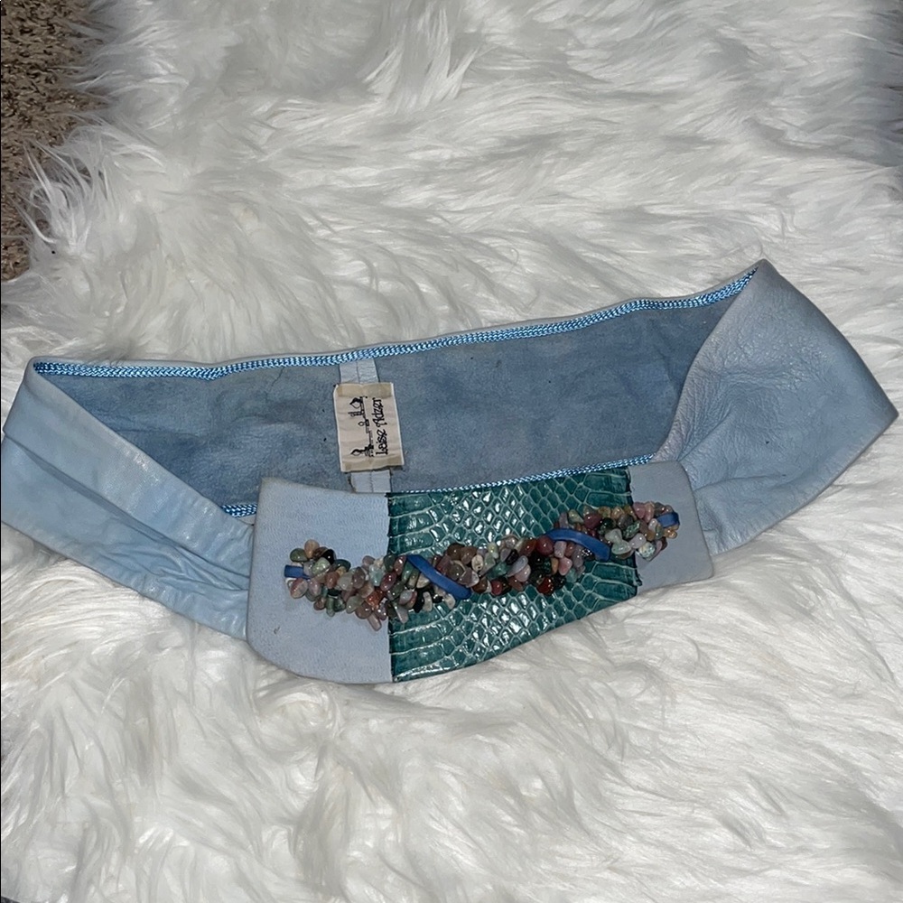 Laise Adzer Vintage Blue Leather Statement Belt